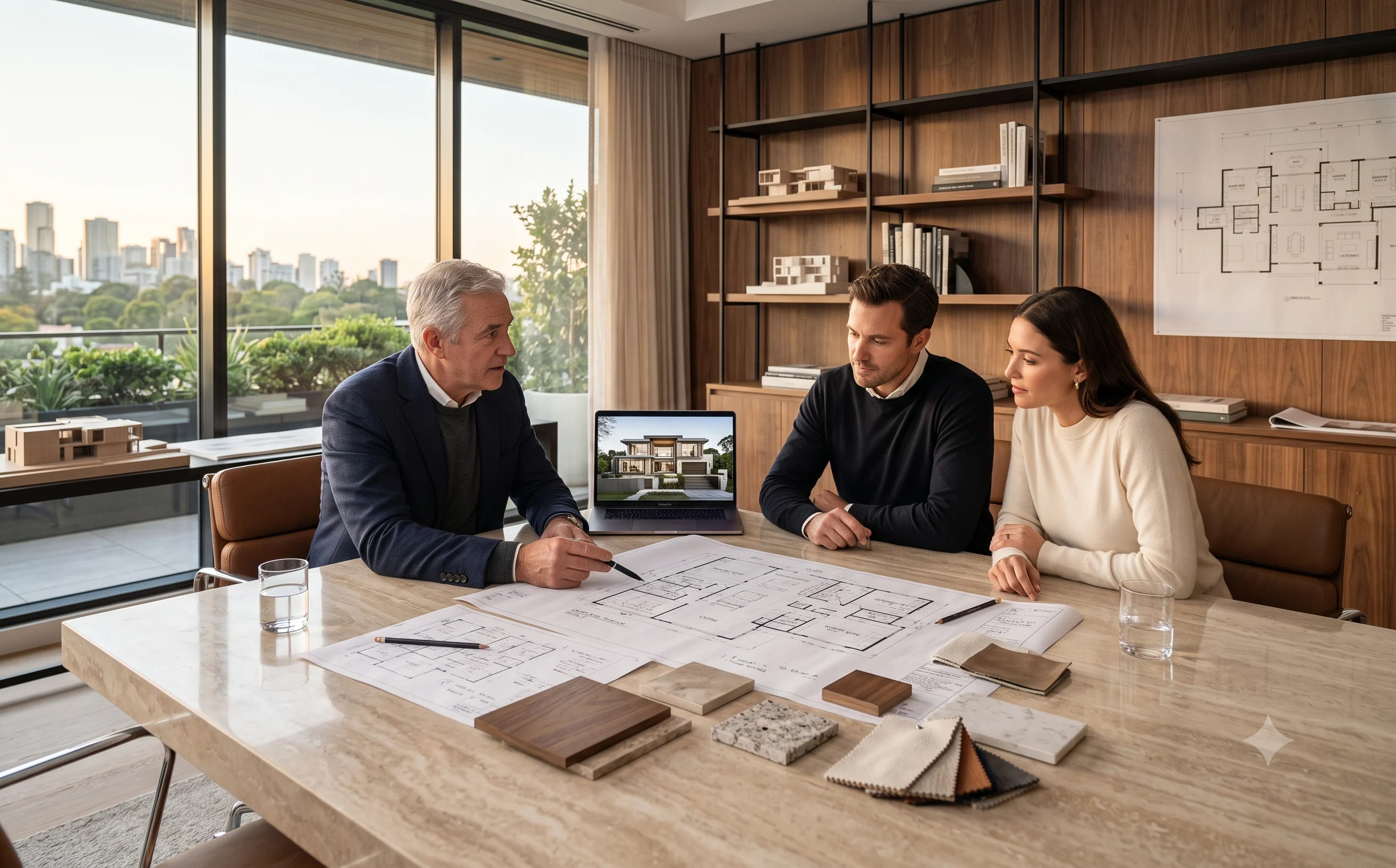Luxury architect reviewing residential design plans